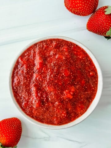 This is a photo of the easy strawberry chia jam in a bowl