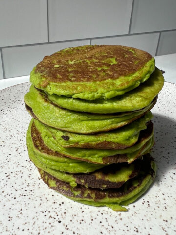 This is a photo of the gluten-free banana spinach pancakes for toddlers, baby led weaning and kids.