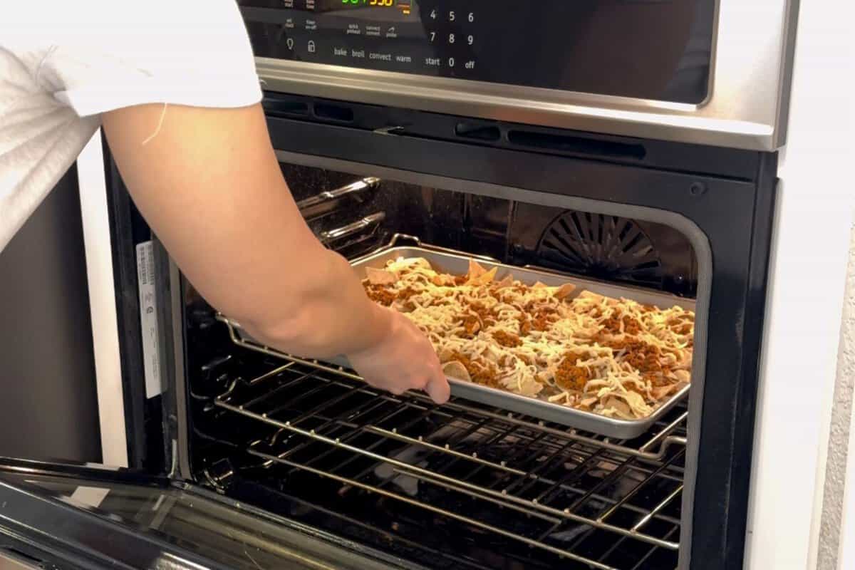 this is step 4 which shows me putting my healthy nachos in the oven. 