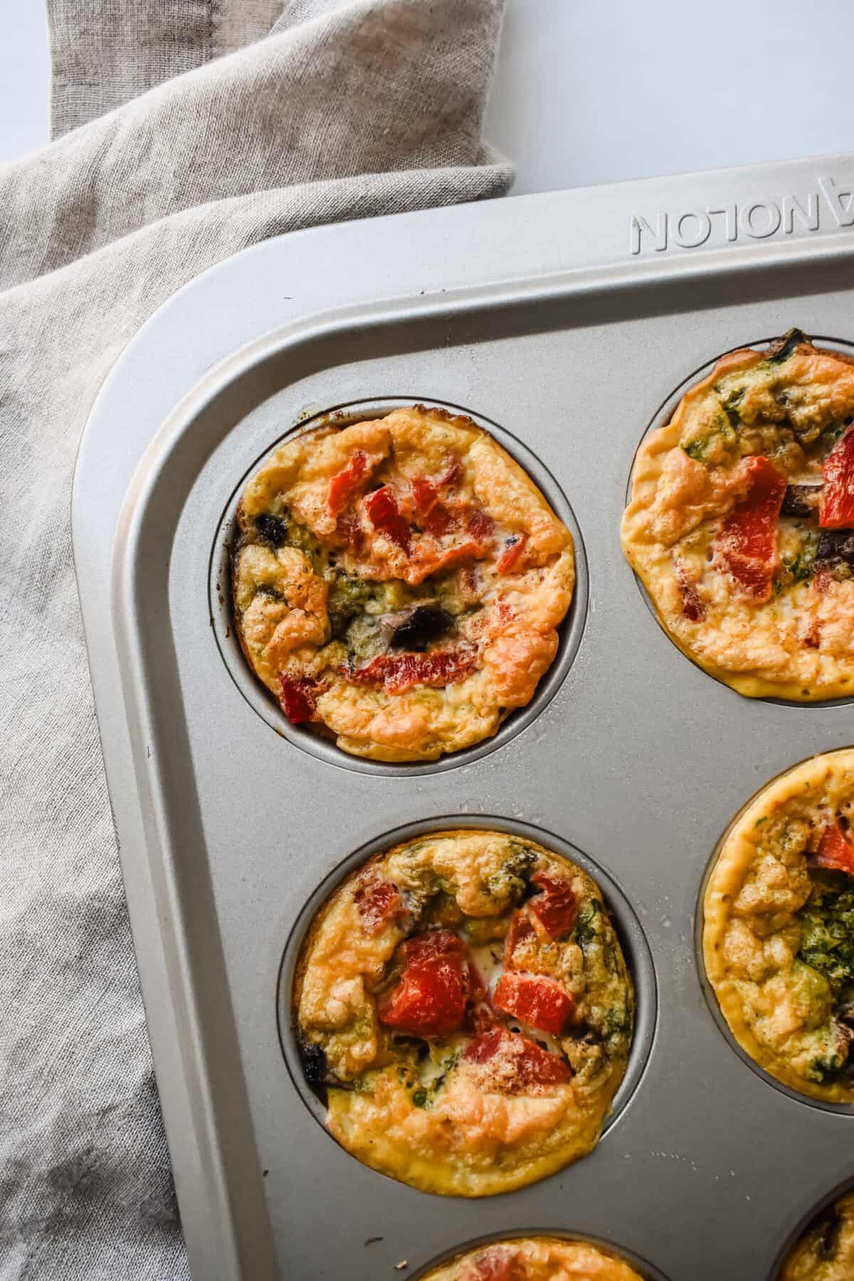 This is a top view close up of my cottage cheese egg muffins