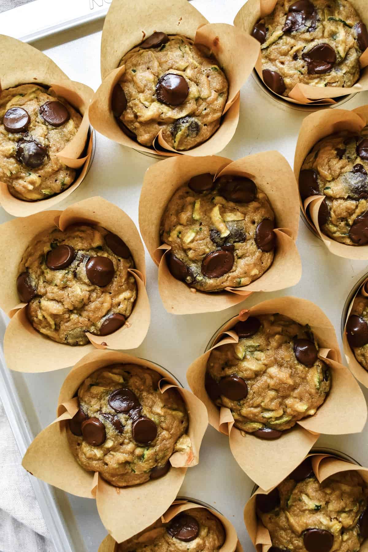 this is an overview shot of my almond flour and oat flour zucchini muffins in the pan