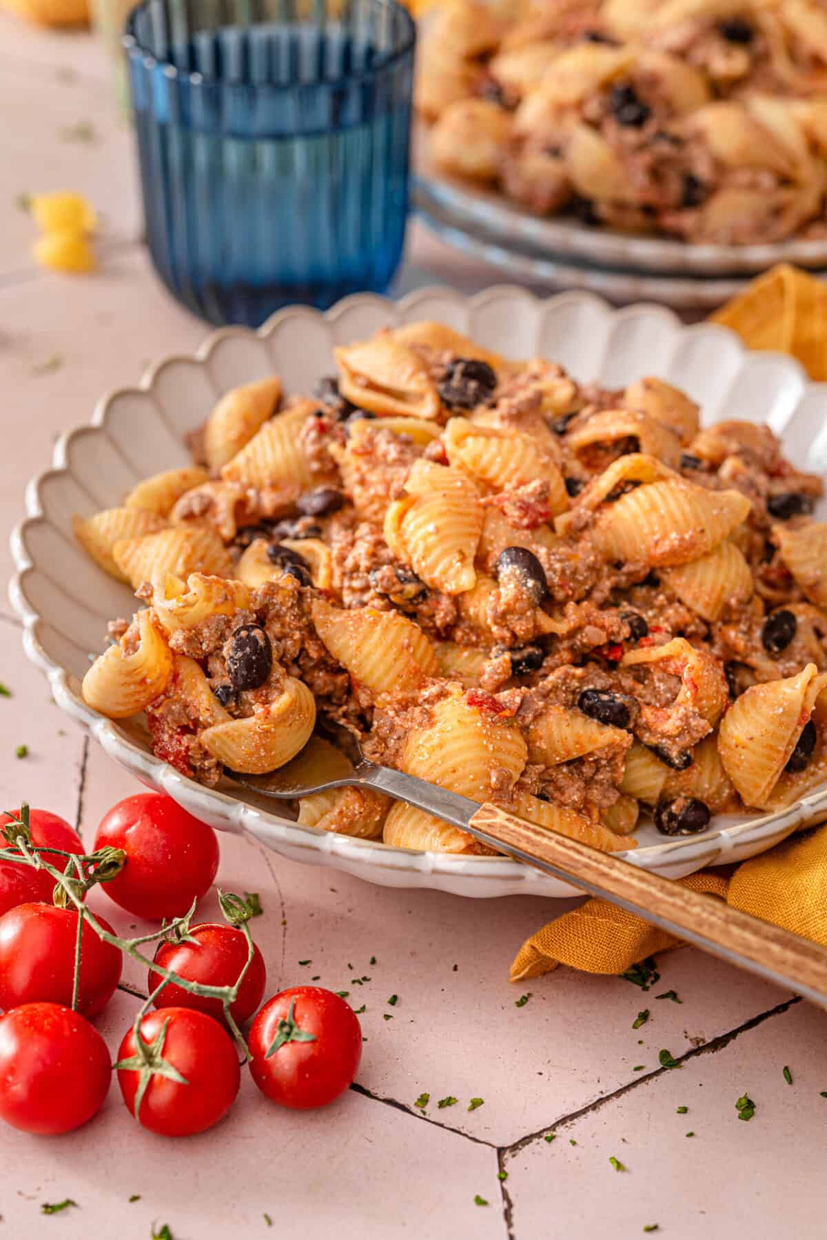 this is a side view close up of my healthy taco pasta.
