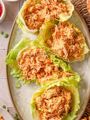 Over head shot of buffalo chicken wraps.