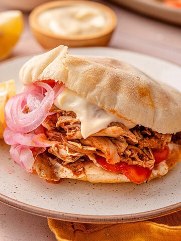Side angle shot of my slow cooker chicken shawarma.